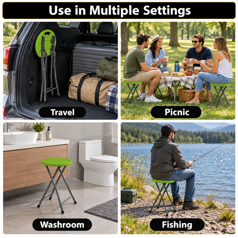 Folding Stool with Metal Frame – Indoor & Outdoor Seating - 6