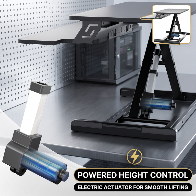 Standing Desk Converter, Height Adjustable Sit to Stand Desk Riser, Pneumatic & Electric Dual Monitor Laptop Workstation with Wide Keyboard Tray - 6