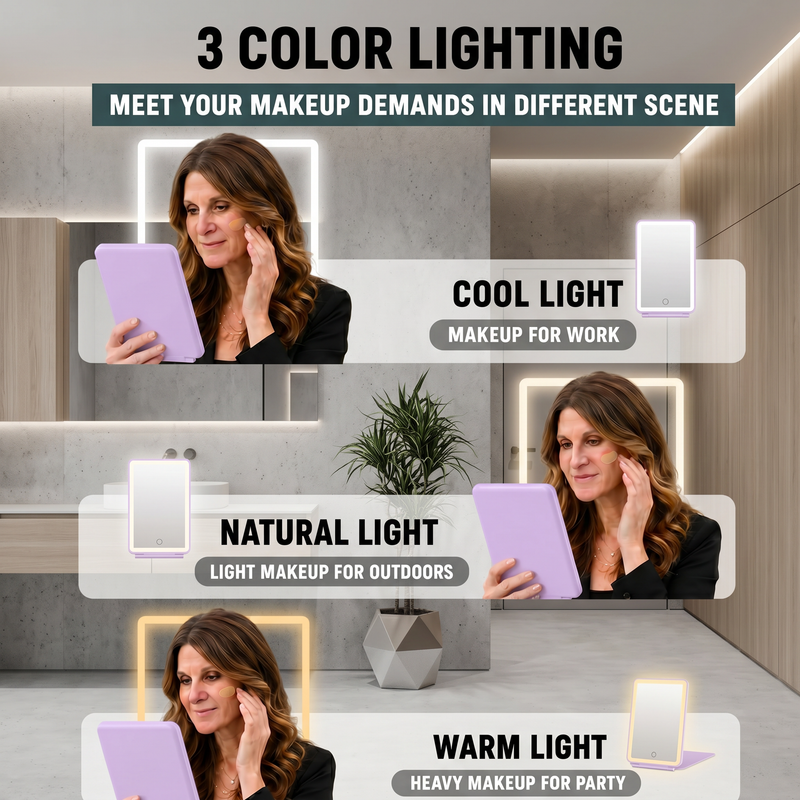 Portable LED Makeup Mirror – Rechargeable, Adjustable Brightness, Compact & Travel-Friendly - 6