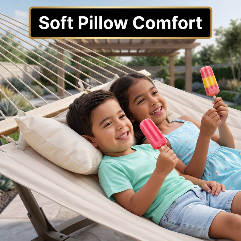 2-Person Quilted Outdoor Hammock 12FT – Double Layer with Pillow & Storage - 6