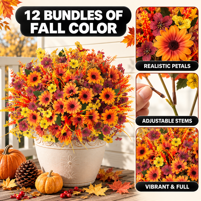 ARTIFICIAL FLOWERS FOR OUTDOORS – UV-RESISTANT FALL MIX - 6