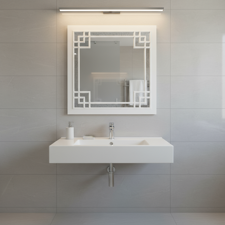 39" White Square Accent Wood Mirror