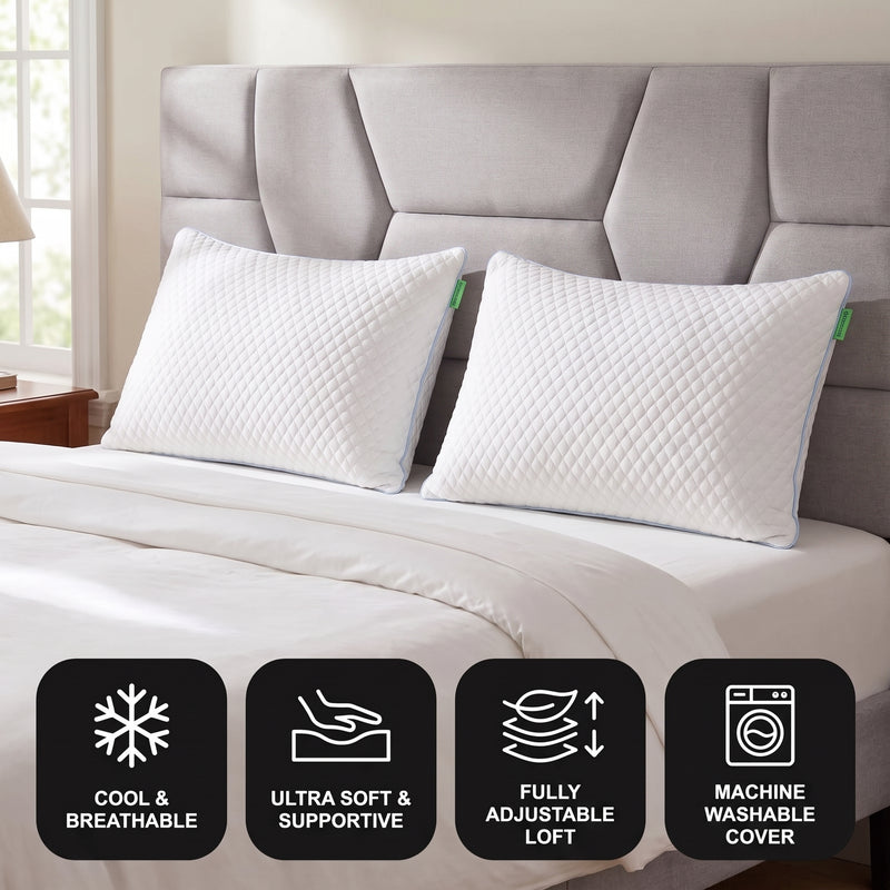 Gel Memory Foam Pillows, Set of 2 – Firm Quilted & Dual-Sided Cooling - 6