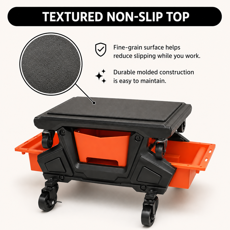Mobile Mechanic Toolbox Seat with Drawers - Rolling Mechanic Stool with Sliding Tool Tray, Shop Stool with Wheels for Garage & Workshop, Auto Repair - 6