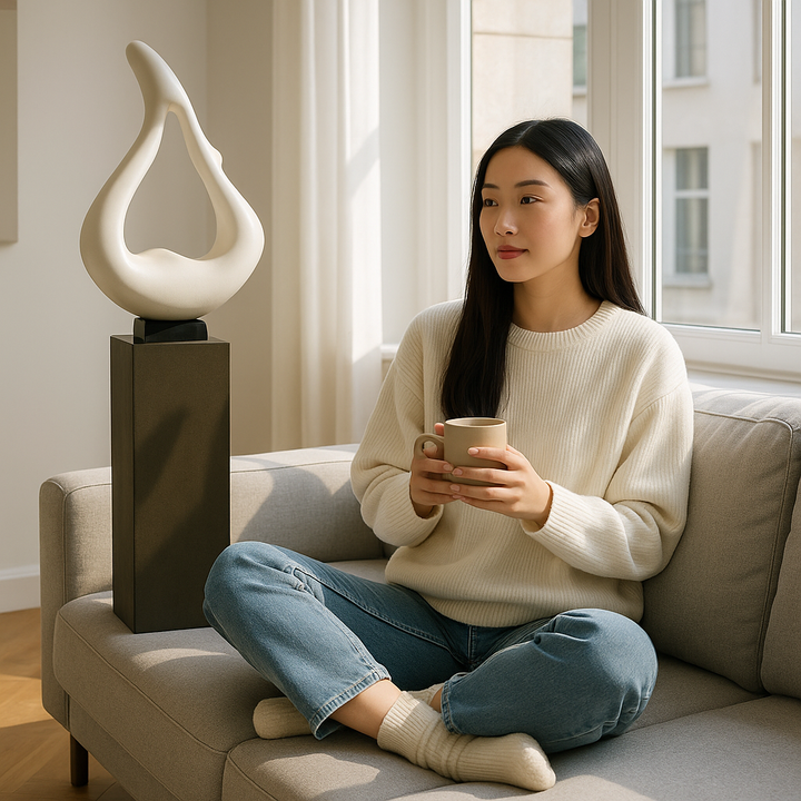 Yoga White Sculpture -Exclusive Yoga White Sculpture with Gray Base - Premium 59" Floor Art collection   Gray Base