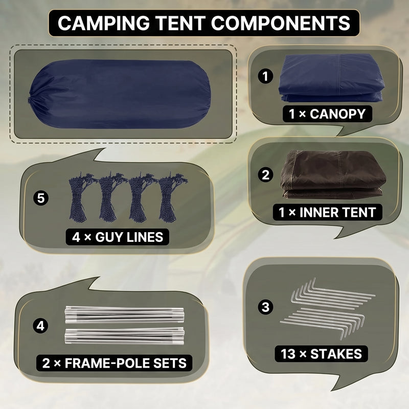 2-4 PERSON LIGHTWEIGHT BACKPACKING DOME CAMPING TENTS - 6