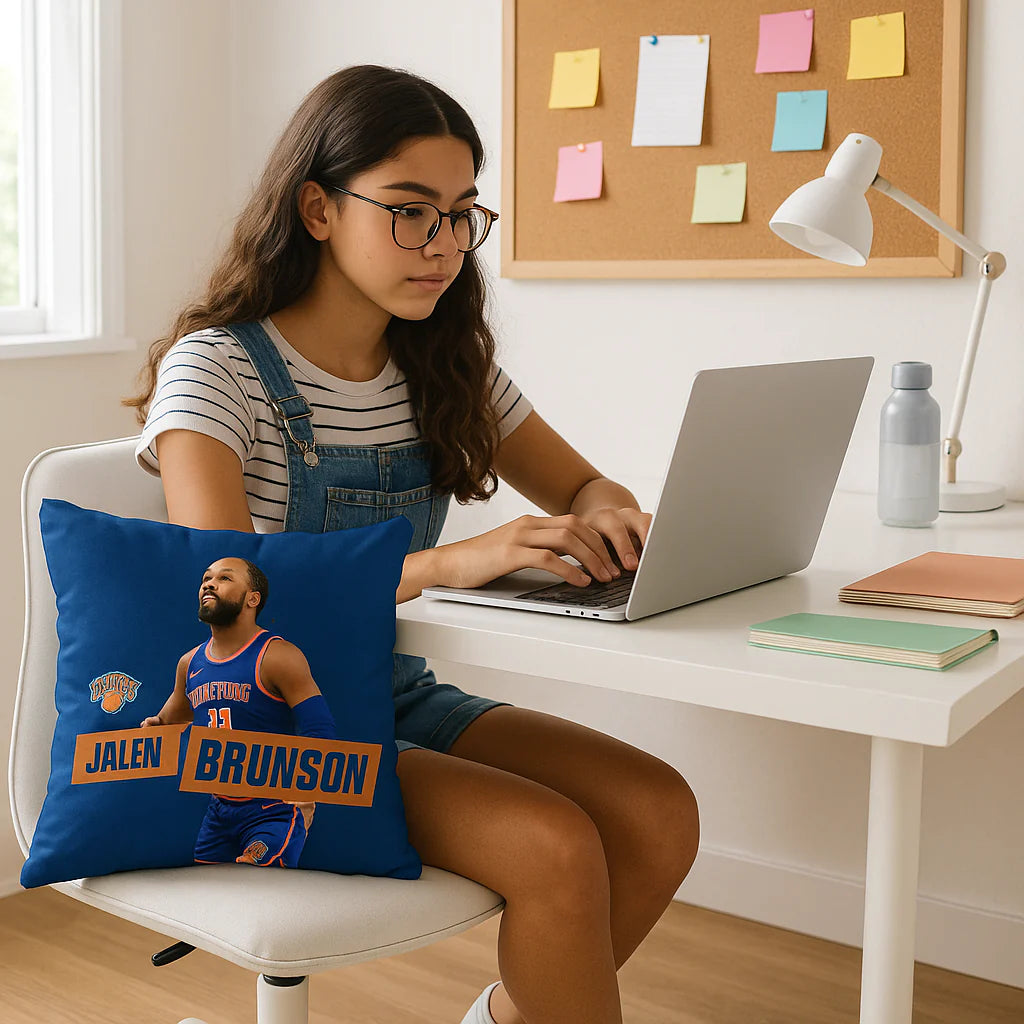 Premium and stylish 18" x 18" New York Knicks NBA Jalen Brunson Throw Pillow