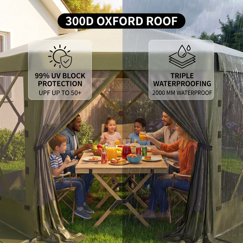 Vevor 12x12 Pop-Up Screen Tent Gazebo – 6-Sided Mesh Shelter with Carry Bag (8–10 People) - 6
