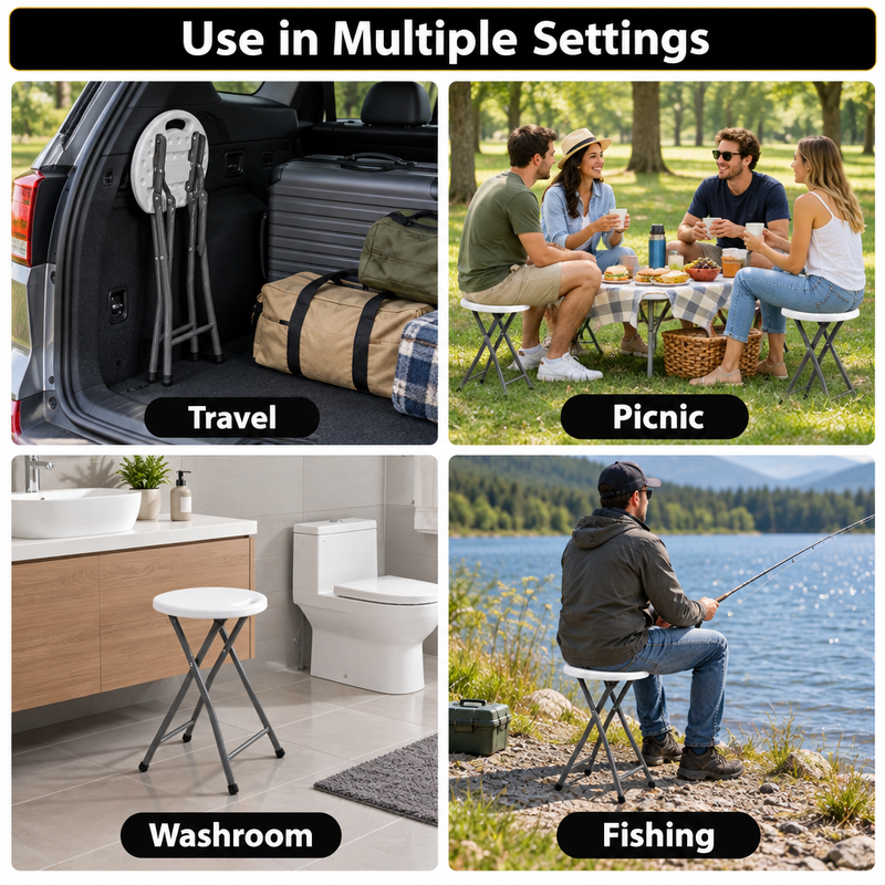 Folding Stool with Metal Frame – Indoor & Outdoor Seating - 6