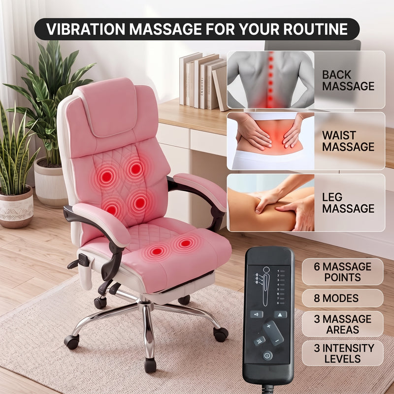 Executive Massage Office Chair with Heated Lumbar, Reclining Backrest & Extendable Footrest - 6