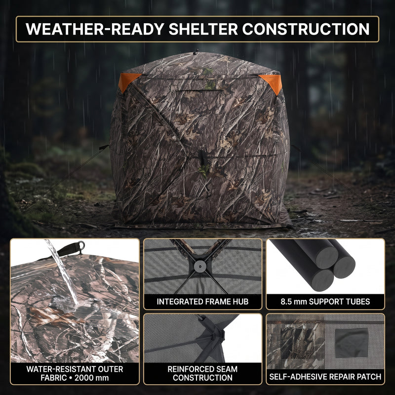 Silent Pop Up Hunting Blind with 270° See Through View – Waterproof Camo Ground Blind Tent for Turkey and Deer Hunting, 1-7 Person Capacity - 6