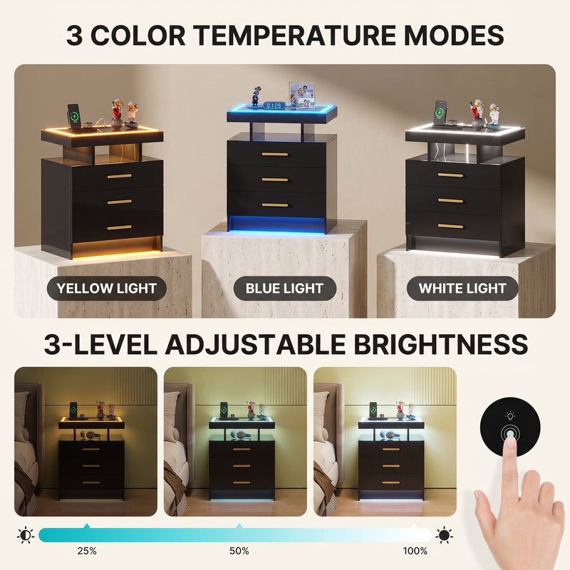 NIGHTSTAND WITH CHARGING STATION – LED, USB-C & DRAWERS - 6