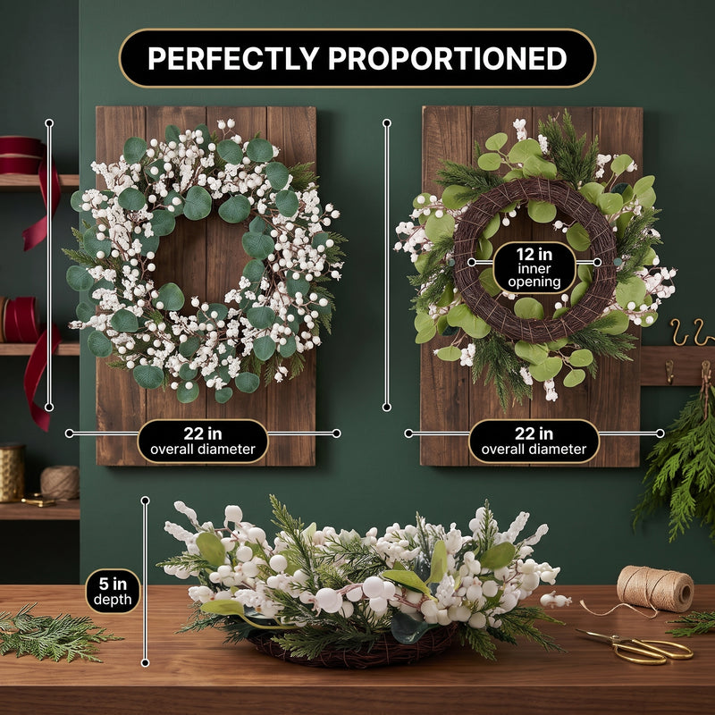 CHRISTMAS BERRY WREATH FOR FRONT DOOR – WINTER PINE HOLIDAY DÉCOR - 6