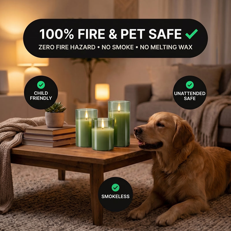 Flameless Candles with Remote & Timer – Glass Pillar Set of 3 - 6