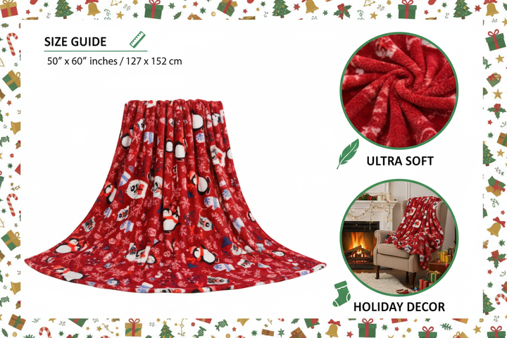 Kathy Ireland Christmas Flannel Fleece Plush Throw Blanket
