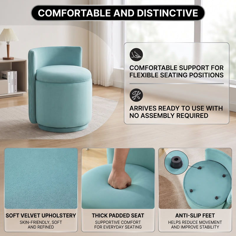 Swivel Accent Chair with Storage, 360 Degree Velvet Small Accent Chair, No Assembly Comfy Bedroom Chair for Living Room, Reading, Dressing Room - 6