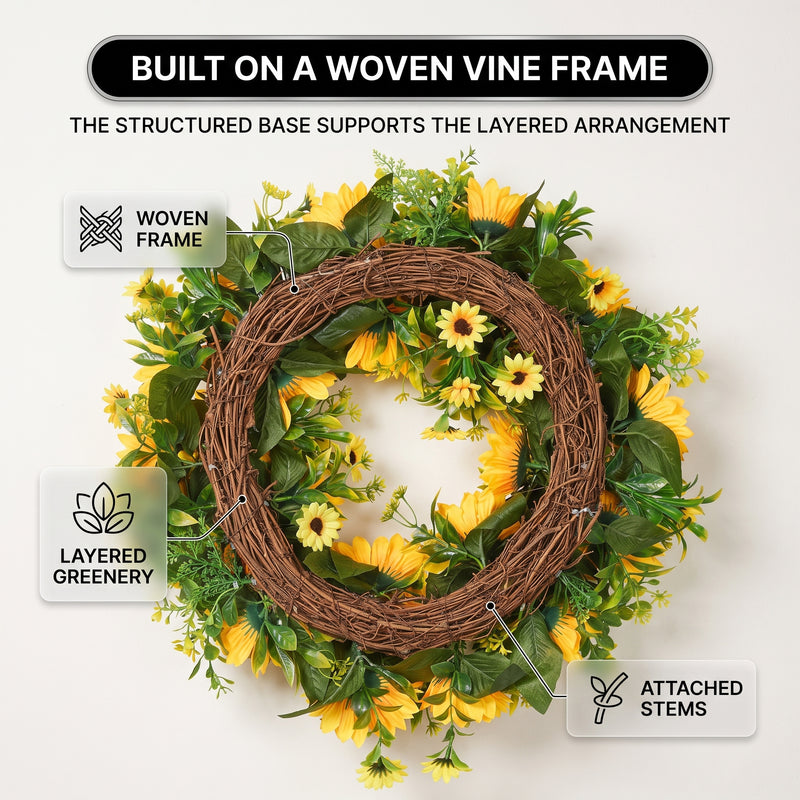 Sunflower Wreath for Front Door – Summer Floral Porch Décor - 6