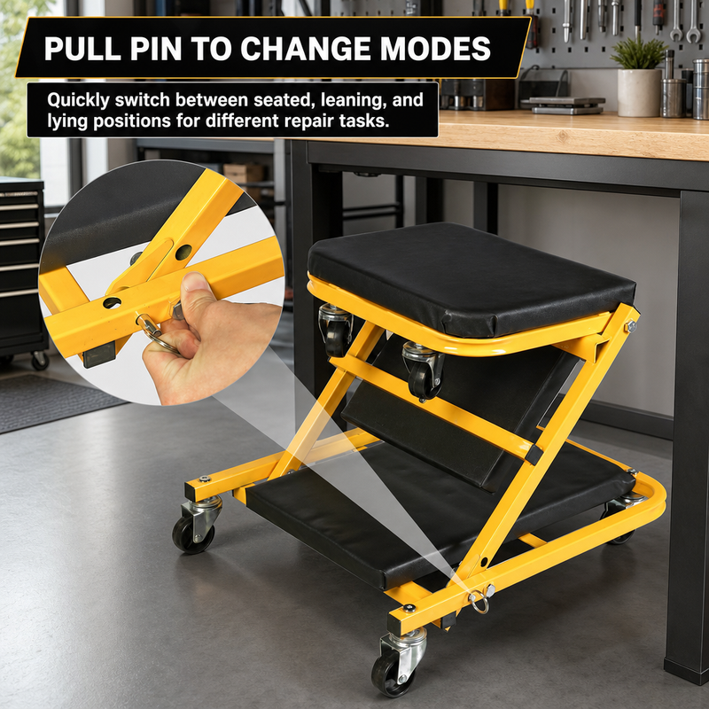 2-in-1 Convertible Z-Creeper Seat - Rolling Mechanic Creeper with Wheels, Under Dash Creeper & Garage Chair for Auto Repair, Low Profile Roller Seat - 6