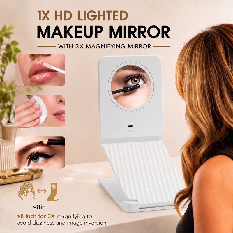 Portable LED Makeup Mirror – Rechargeable, Adjustable Brightness, Compact & Travel-Friendly - 6