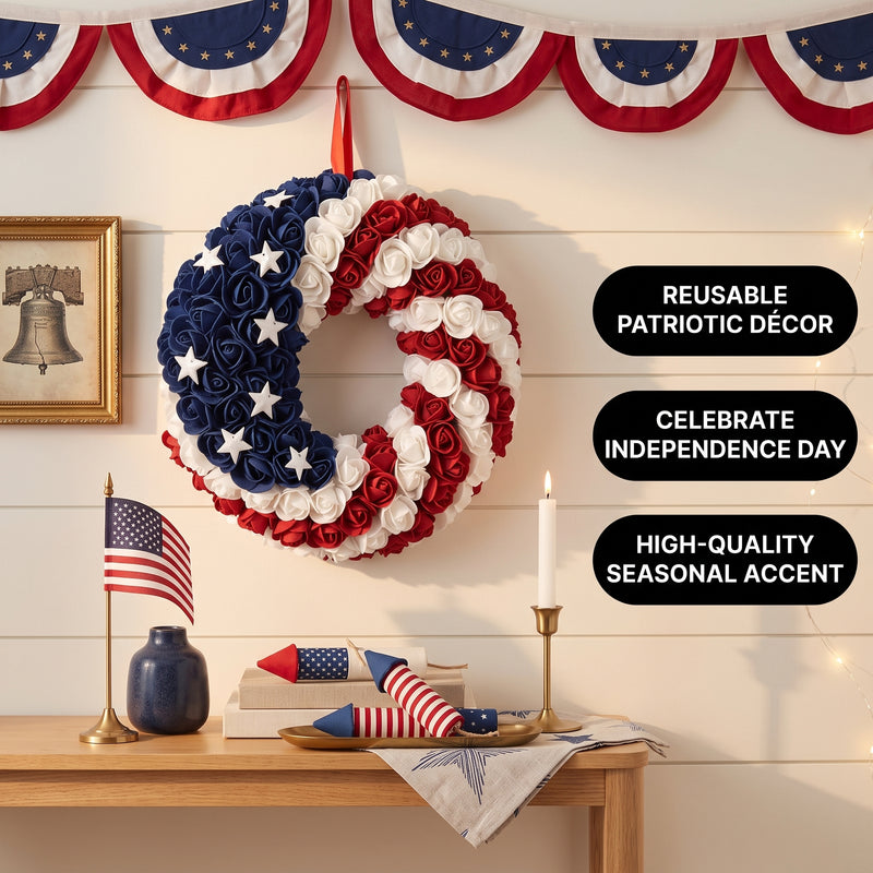 4TH OF JULY WREATH FOR FRONT DOOR – RED, WHITE & BLUE PATRIOTIC DÉCOR - 6