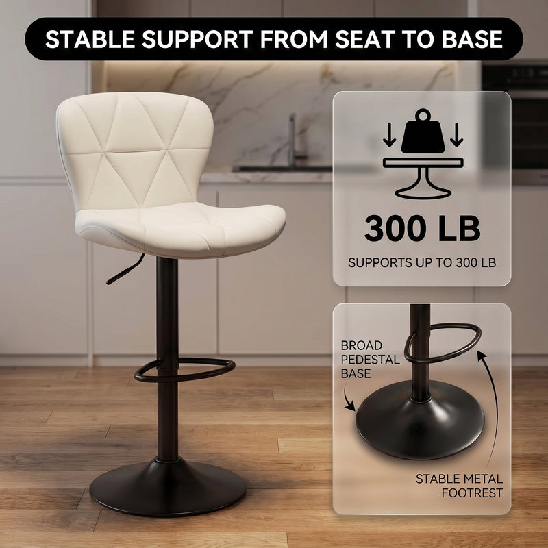 COUNTER BAR STOOLS SET OF 2 – ADJUSTABLE SWIVEL FAUX LEATHER SEATS - 6