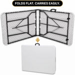 6 FT FOLDING CAMPING TABLE – PORTABLE INDOOR OUTDOOR TABLE WITH WATERPROOF HDPE TOP & CARRY HANDLE - 6