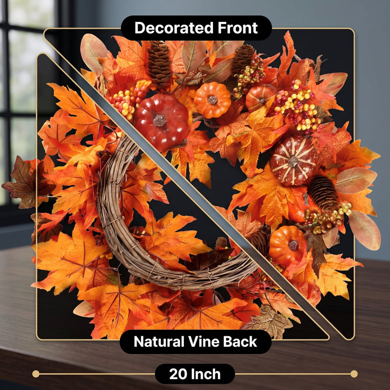 Pumpkin Wreath for Front Door – Fall Farmhouse Décor - 6
