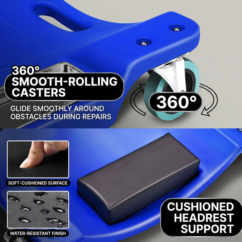 Low Profile Rolling Garage Creeper - Mechanic Creeper with Padded Headrest & Tool Trays, Under Car Roller for Automotive Repair, Rolling Car Creeper - 6
