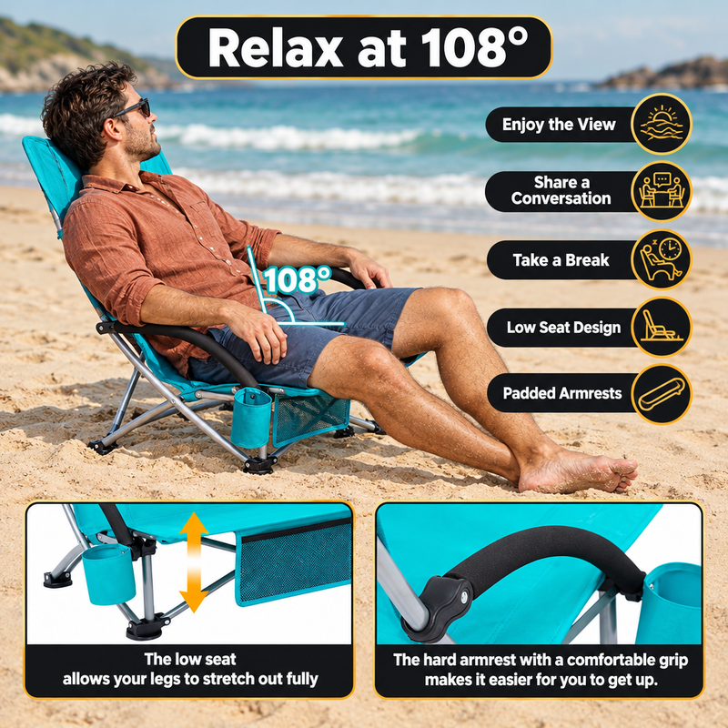 Folding Beach Chairs 2-Pack – Mesh Back with Cup Holders - 6
