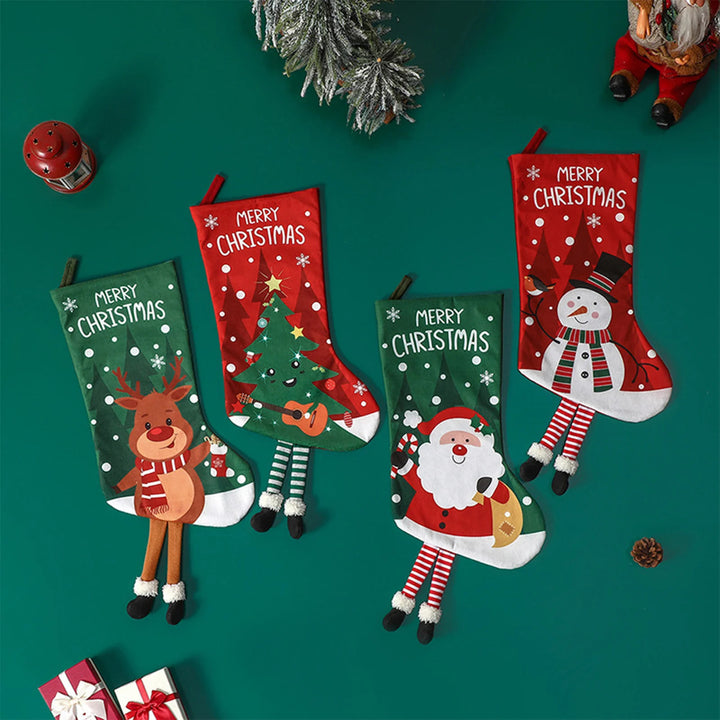 Christmas Stockings with Cute Legs with Classic Elk Snowman Santa Claus Elements for Holiday Christmas Party