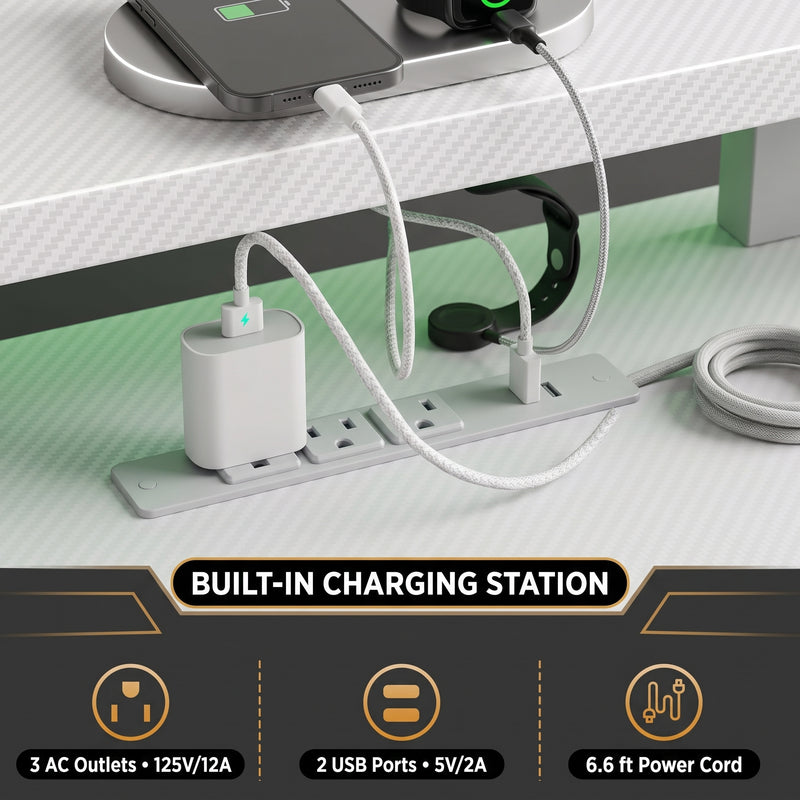 L-SHAPED GAMING DESK – LED LIGHTS & POWER OUTLETS - 6