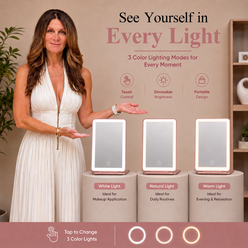 Portable LED Makeup Mirror – Rechargeable, Adjustable Brightness, Compact & Travel-Friendly - 6
