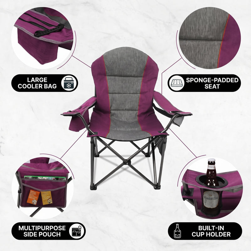 Oversized Portable Camping Chair with Lumbar Support & Cooler Bag - 6