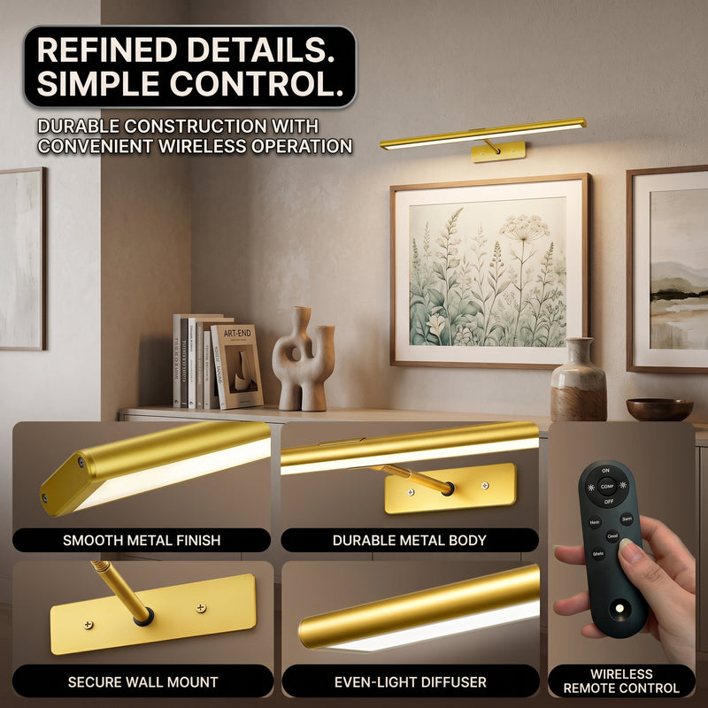 Picture Lights for Wall, Rechargeable Battery Operated LED Gallery Light Bar with Remote & Timer, Dimmable Wireless Wall Sconce for Paintings & Frames - 6