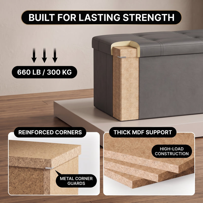 BENCH WITH STORAGE – FOLDING OTTOMAN WITH PADDED SEAT - 6