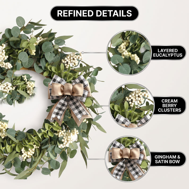 EUCALYPTUS WREATH FOR FRONT DOOR – FARMHOUSE GREENERY DÉCOR - 6