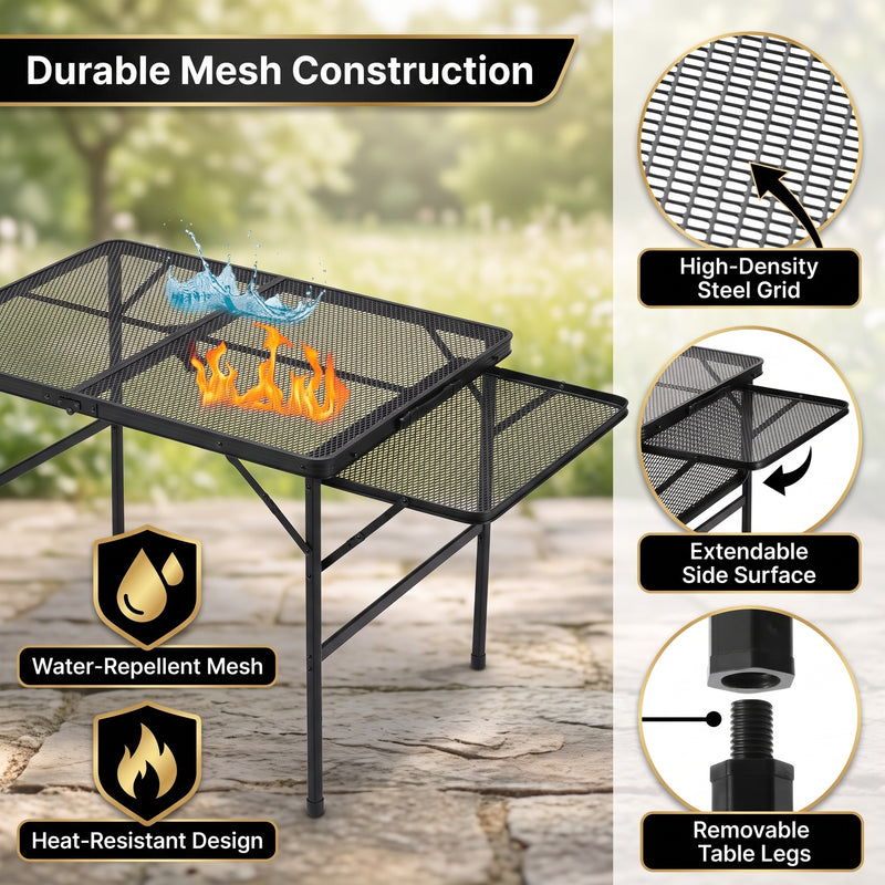 Foldable Camping Table Collapsible Picnic Aluminum Alloy Grill Stand - 6