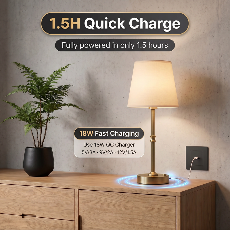 Cordless Rechargeable Table Lamp with Fabric Shade – Dimmable LED Desk Lamp - 6