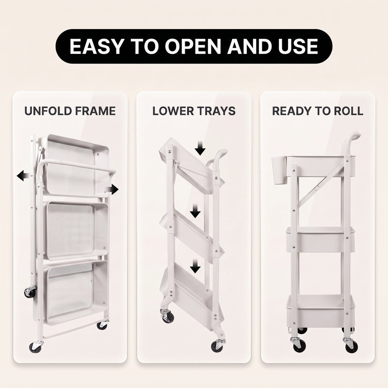 3-Tier Metal Rolling Cart – Foldable or Fixed Pegboard Styles - 6