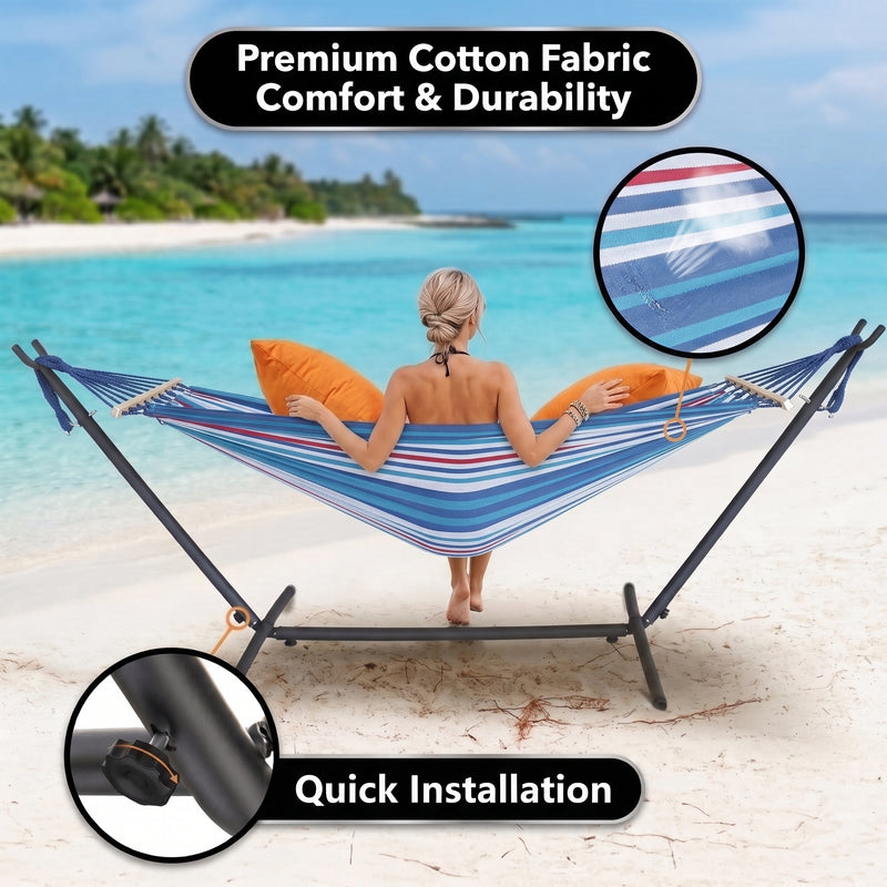 Double Hammock with Stand – Portable, Adjustable & 600lb Capacity for Indoor & Outdoor - 6