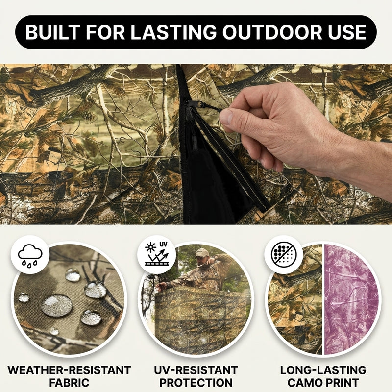 Hunting Tree Stand Blinds Cover 142" x 35" Extra Large Camouflage Universal Tree Stand Blinds Realistic Forest Camo Treestand Cover with Zipper for Deer Elk Hunting, Frames Not Included - 6