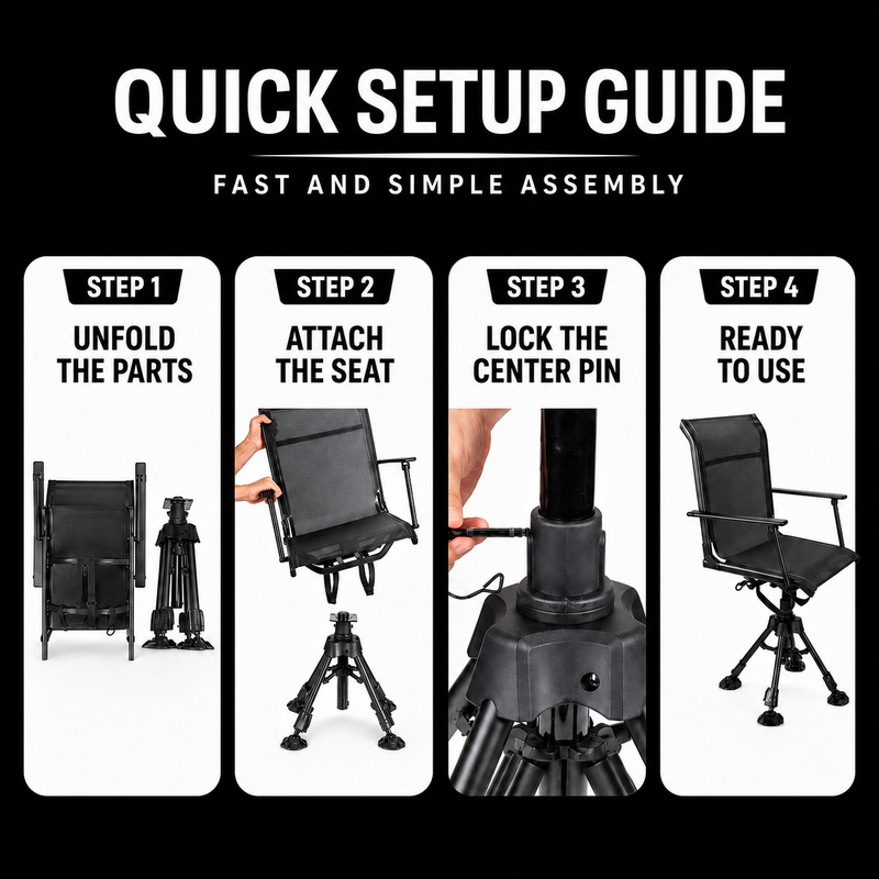 360° Swivel Hunting Chair with Adjustable Legs & Rifle Rest – Portable Tripod Seat - 6