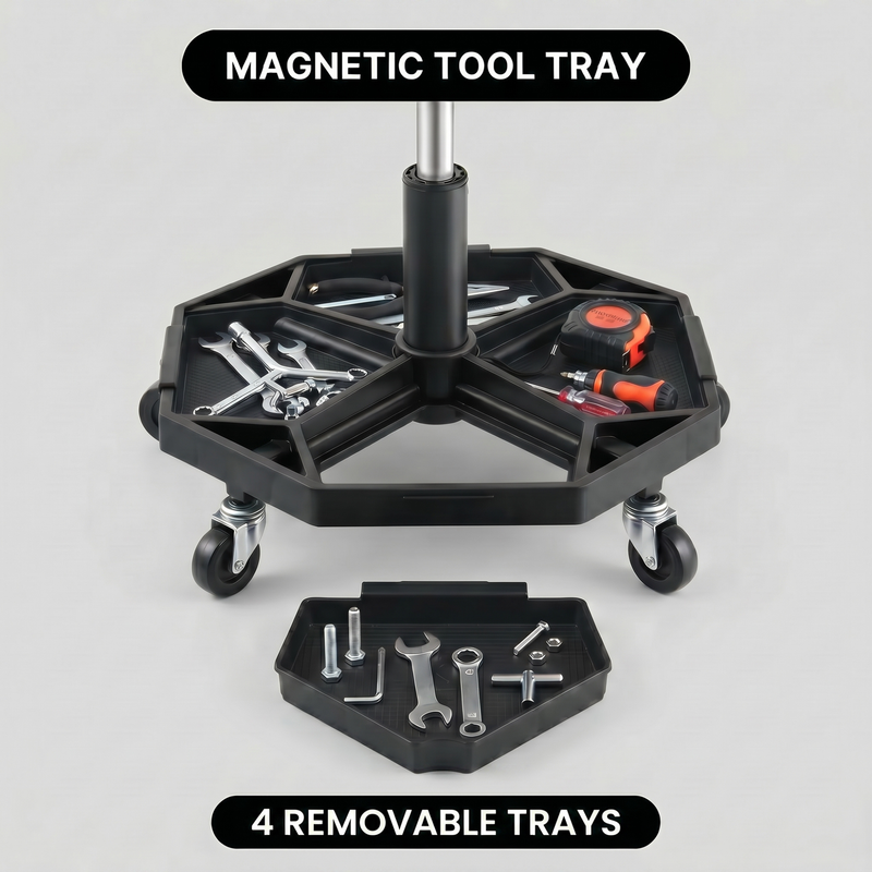 360° Swivel Pneumatic Mechanic Stool — 300–330 lbs Capacity, Padded Seat | Trufairs - 6