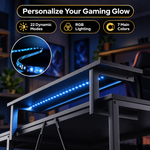 L-Shaped Gaming Desk with LED Lights & Power Outlets - 6   g