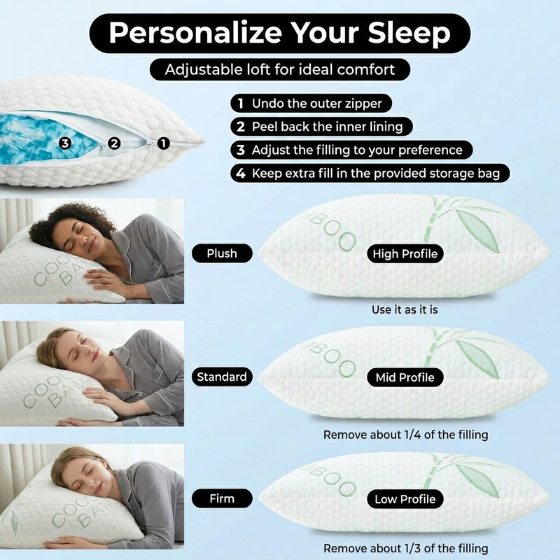 Premium Bamboo and Memory Foam Pillow – Ergonomic, Adjustable & Hypoallergenic Sleep Support - 6 (replacement)