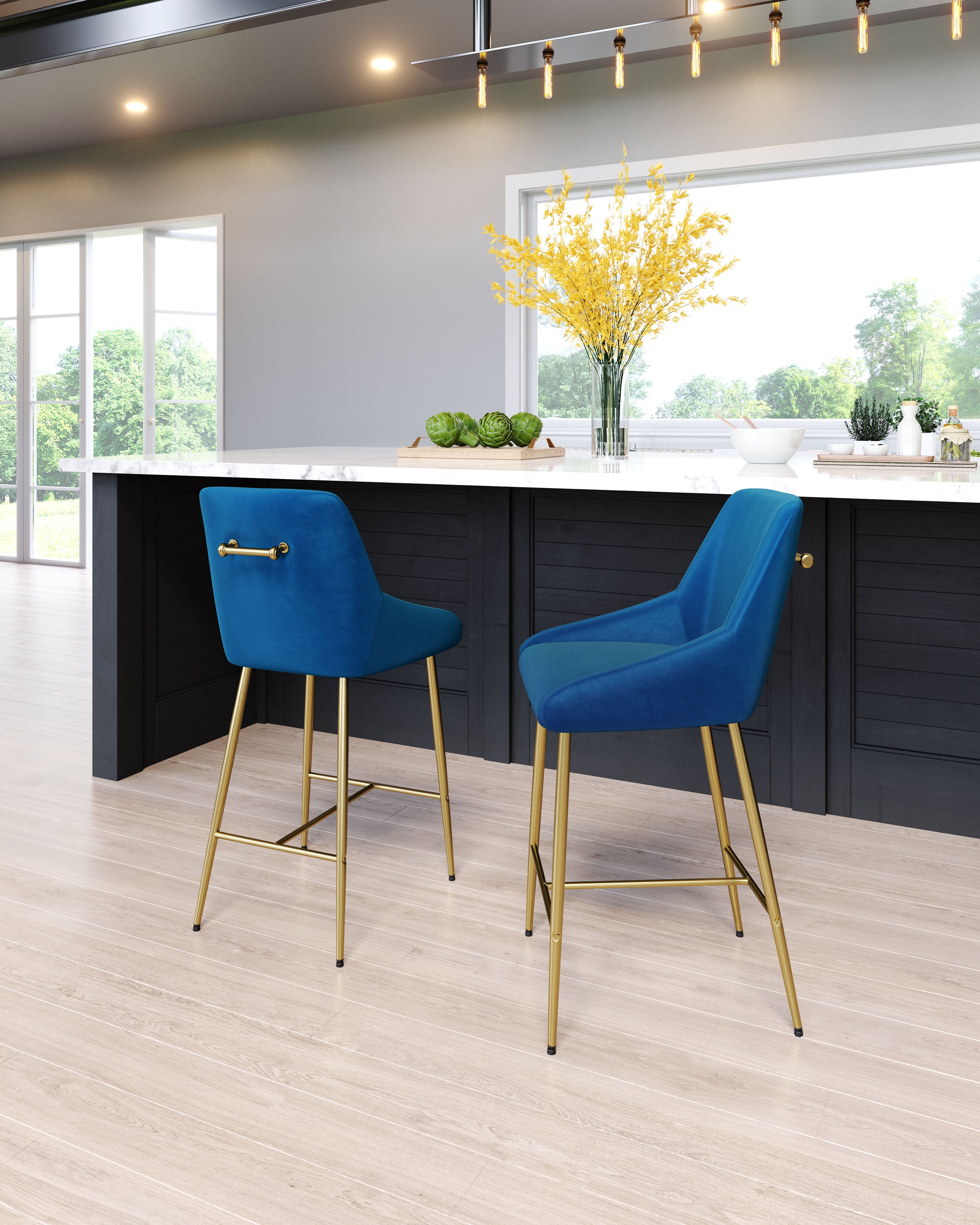 Madelaine Counter Stool Navy Blue & Gold