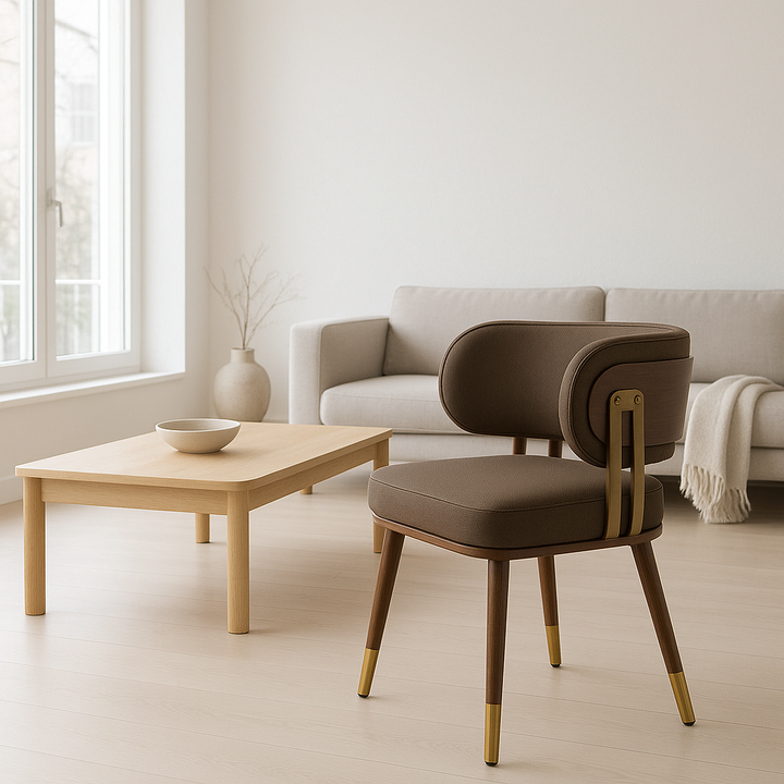 Brew Dining Chair: Modern Faux Leather Steel Frame Chair with Faux Wood Laminate Finish