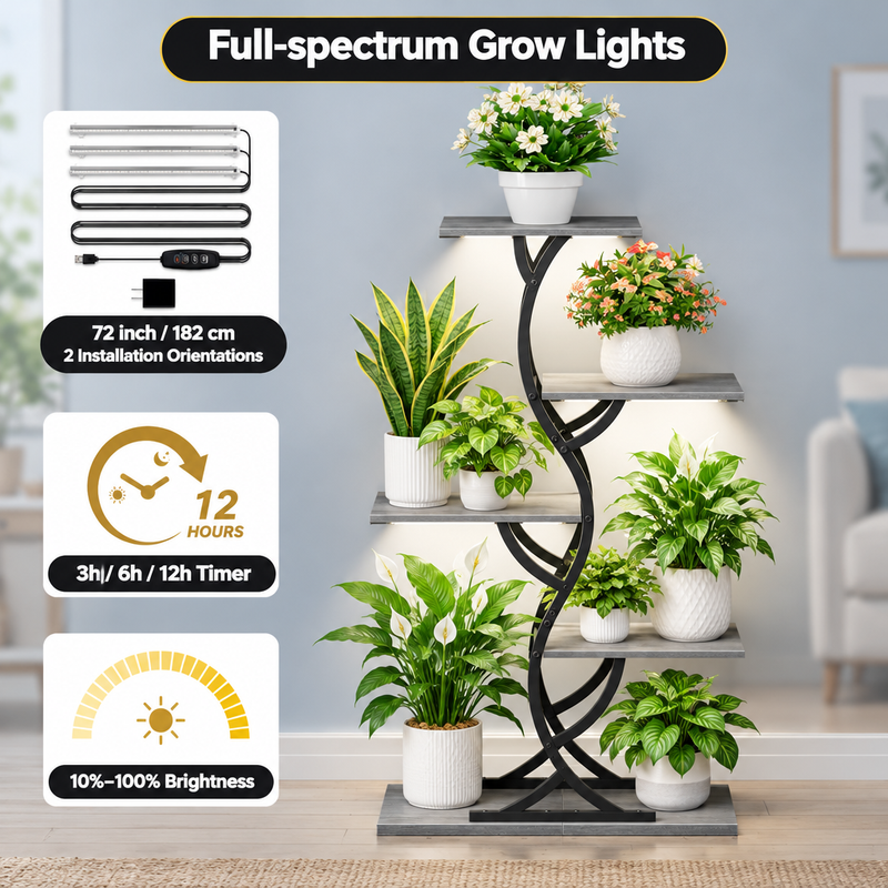 Plant Stand with Grow Lights – Indoor Plant Shelf, 4 to 9 Tiers - 6ju
