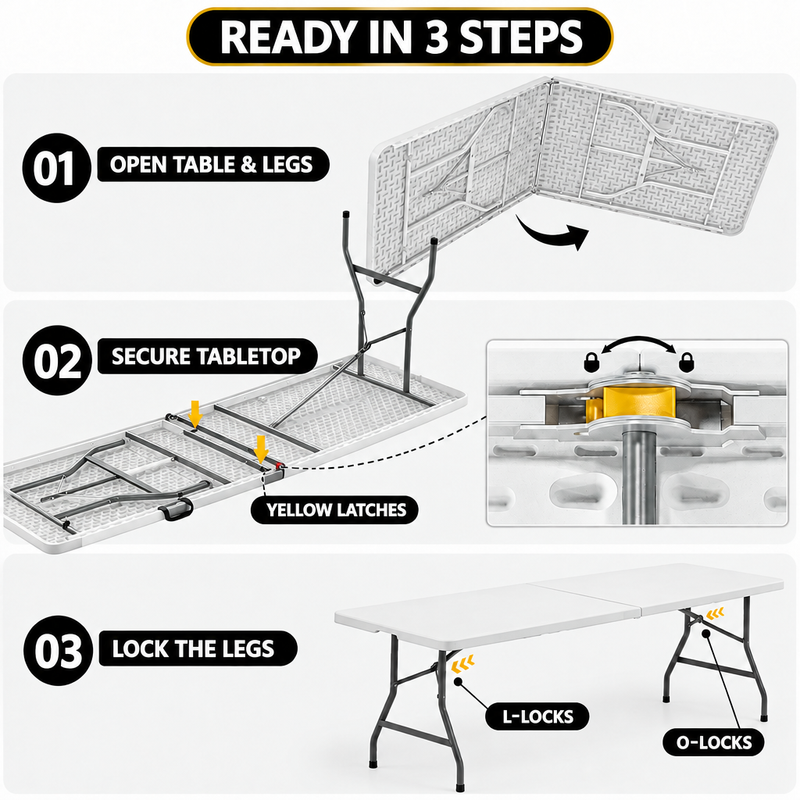 8 ft Heavy Duty Folding Table - 6y
