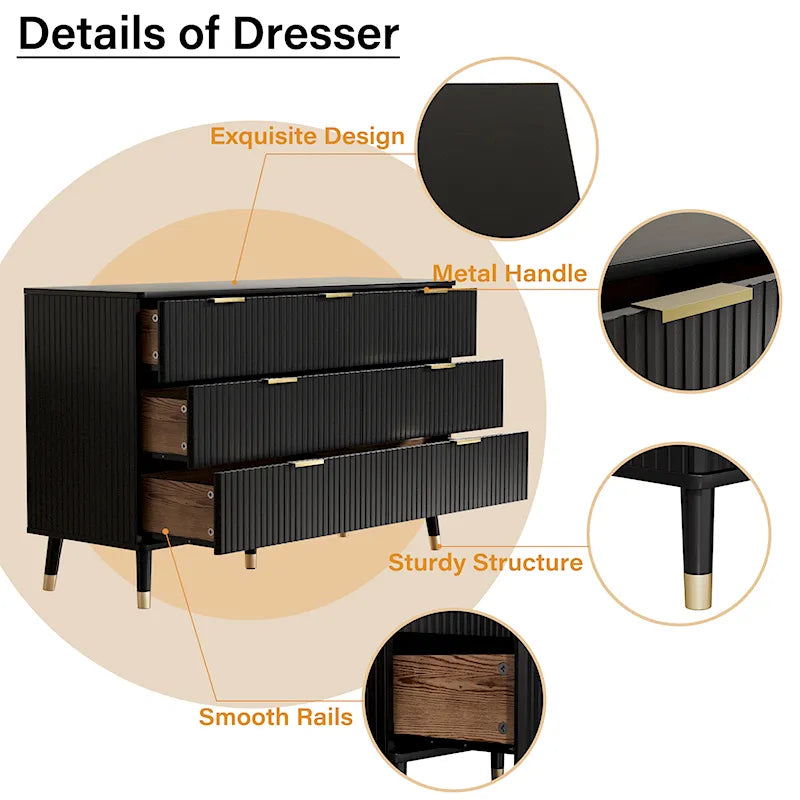 7 Drawer Dresser For Bedroom, Storage Cabinet With Golden Handles, Modern Closet Of Drawers For Living Room